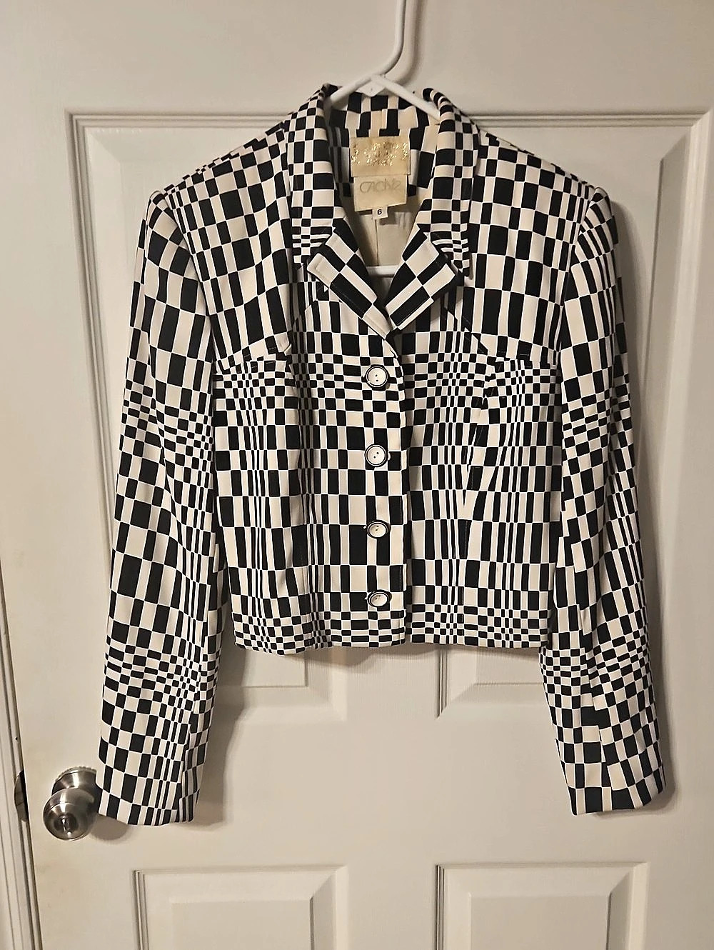 Alberto Makali Checkered Cropped Jacket in Black & White Like New
